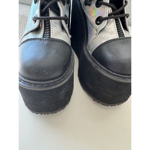 Demonia SWING-120 Mid-Calf Boots Platform Wedge Lace-Up Front Holographic - Picture 3 of 7